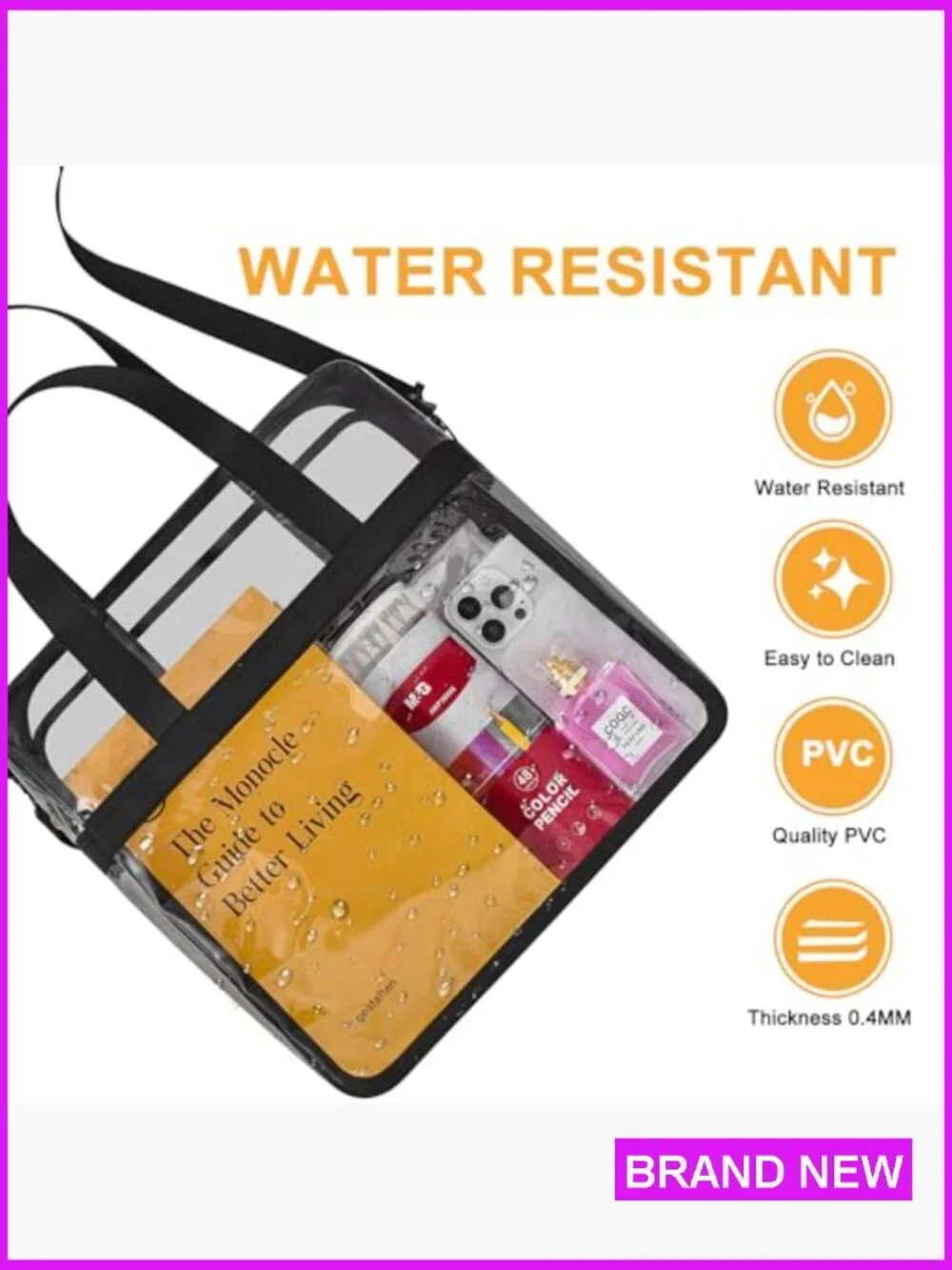 Clear Tote Bag Stadium Approved Crossbody Shoulder Strap Large Capacity PVC